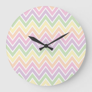 Grande Horloge Ronde Rayure en pastel de Chevron