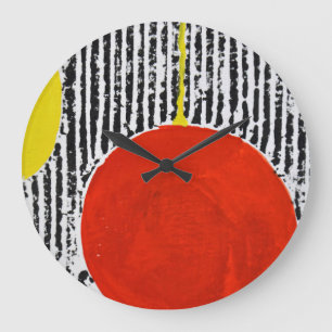 Grande Horloge Ronde Rayure noire et blanche de tache rouge