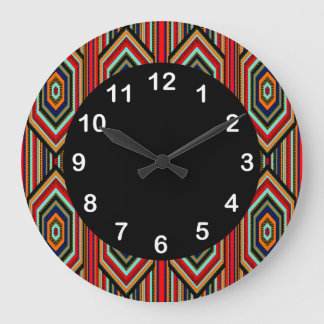Grande Horloge Ronde Rayure noire orange bleue turquoise rouge