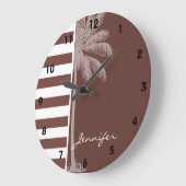 Grande Horloge Ronde Rayures Brown de fût ; Rayé ; Rétro paume (Angle)