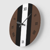 Grande Horloge Ronde rayures Brown, noires et blanches (Angle)