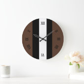 Grande Horloge Ronde rayures Brown, noires et blanches (Maison)