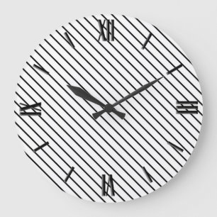 Grande Horloge Ronde Rayures diagonales - blanc et noir