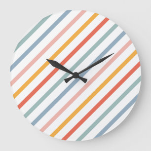 Grande Horloge Ronde Rayures diagonales de bonbons mignons