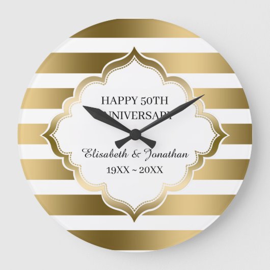 Grande Horloge Ronde Rayures dorées et cadre  (Recto)