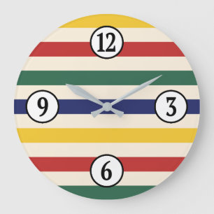Grande Horloge Ronde Rayures horizontales colorées
