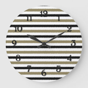 Grande Horloge Ronde Rayures or et noir