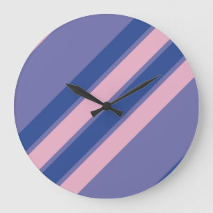 Grande Horloge Ronde Rayures roses et nuances de violet