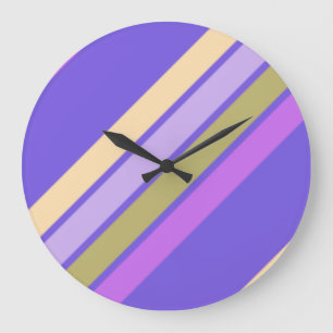 Grande Horloge Ronde Rayures vert jaune et nuances de violet