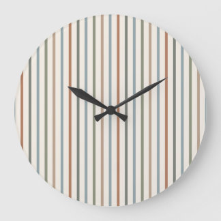 Grande Horloge Ronde Rayures verticales Bohème Terre Minimaliste