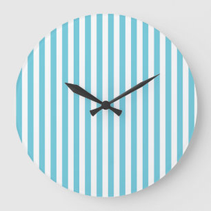 Grande Horloge Ronde Rayures verticales classiques bleu clair et blanc