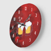Grande Horloge Ronde Red Abstract modern with Beer Mugs (Angle)