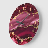 Grande Horloge Ronde Red and Faux Gold Glitter Marble Agate (Angle)