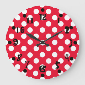 Grande Horloge Ronde Red and White Polka Dot Wall Clock