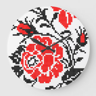 Grande Horloge Ronde Red & Black Rose cross-stitch Russian Pattern