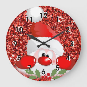 Grande Horloge Ronde Red Bling Christmas Père Noël