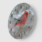 Grande Horloge Ronde Red cardinal en hiver (Angle)
