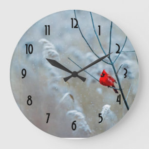 Grande Horloge Ronde Red Cardinal in Winter Nature Photo Christmas