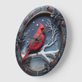 Grande Horloge Ronde Red Cardinal Winter Snow (Angle)