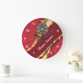 Grande Horloge Ronde Red damask & gold swirl (Maison)
