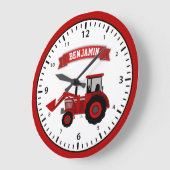 Grande Horloge Ronde Red Farm Tractor Personalized (Angle)