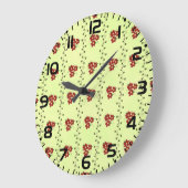 Grande Horloge Ronde Red Floral Vine Pattern on Light Green (Angle)