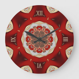 Grande Horloge Ronde Red Golden Country Lace Home Decor