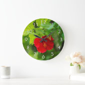Grande Horloge Ronde Red Hibiscus Hawaii Tropical (Maison)