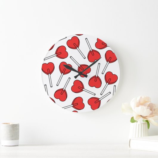 Grande Horloge Ronde Red Lollipops, Heart Lollipops, Lollipop Pattern (Maison)