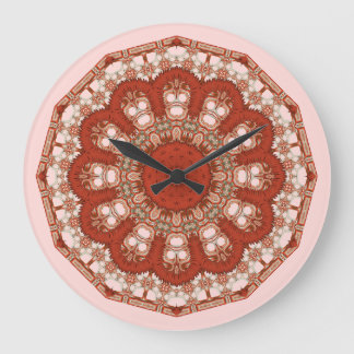 Grande Horloge Ronde Red Mandala Fancy Faux Stitch
