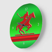 Grande Horloge Ronde Red Polo Player on green métallc effect (Angle)
