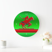 Grande Horloge Ronde Red Polo Player on green métallc effect (Maison)