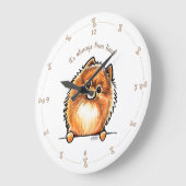 Grande Horloge Ronde Red Pomeranian Always Pom Time Personalized (Angle)