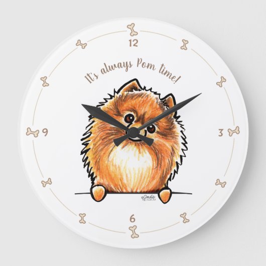 Grande Horloge Ronde Red Pomeranian Always Pom Time Personalized (Recto)