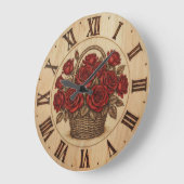 Grande Horloge Ronde Red Roses Basket Wall Clock (Angle)