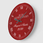 Grande Horloge Ronde Red Ruby 40th Mariage Anniversaire Nom Année (Angle)
