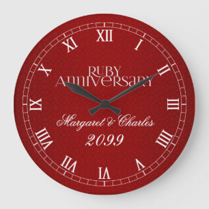 Grande Horloge Ronde Red Ruby 40th Mariage Anniversaire Nom Année