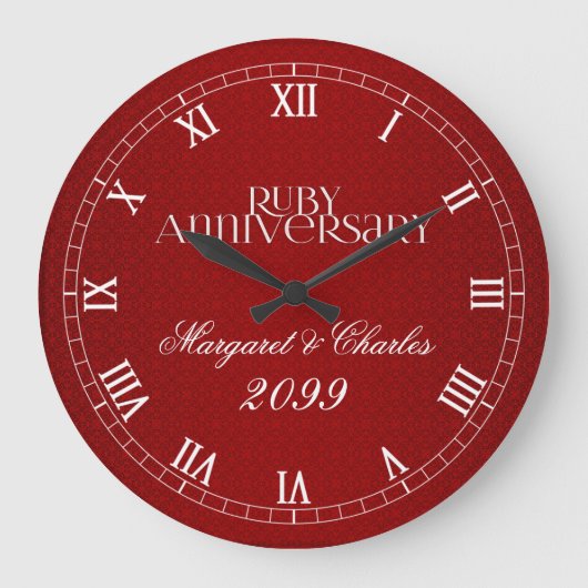 Grande Horloge Ronde Red Ruby 40th Mariage Anniversaire Nom Année (Recto)