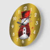 Grande Horloge Ronde Red Snowmen en or (Angle)