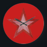 Grande Horloge Ronde Red Star<br><div class="desc">Le design moderne, avec "shining" red and white star on a red background. Wall clock with a customizable design for you to personise with your own text, images and ideas. Please note that this a printed image created using original photographis and digital techniques, it does not shine or contain real...</div>
