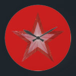 Grande Horloge Ronde Red Star<br><div class="desc">Le design moderne, avec "shining" red and white star on a red background. Wall clock with a customizable design for you to personise with your own text, images and ideas. Please note that this a printed image created using original photographis and digital techniques, it does not shine or contain real...</div>