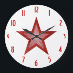 Grande Horloge Ronde Red Star Clock<br><div class="desc">Le design moderne, c'est "shining" red and white star on a white background. Wall clock with a customizable design for you to personise with your own text, images and ideas. Please note that this a printed image created using original photographis and digital techniques, it does not shine or contain real...</div>