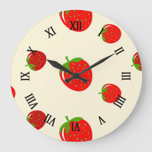 Grande Horloge Ronde Red strawberry on pink