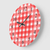 Grande Horloge Ronde Red White Plaid Retro Kitchen Clock (Angle)