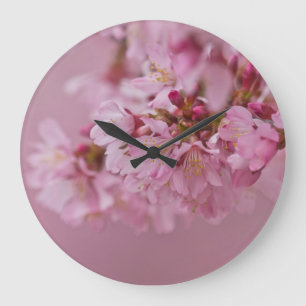 Grande Horloge Ronde Reflets Rose Pâle des Fleurs de Cerisier Sakura