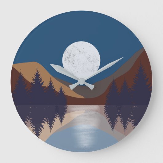 Grande Horloge Ronde Réflexion de la lune de la forêt Abstraite rustiqu (Recto)