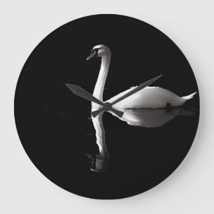 Grande Horloge Ronde Réflexion Du Cygne Blanc Sur Le Lac Noir