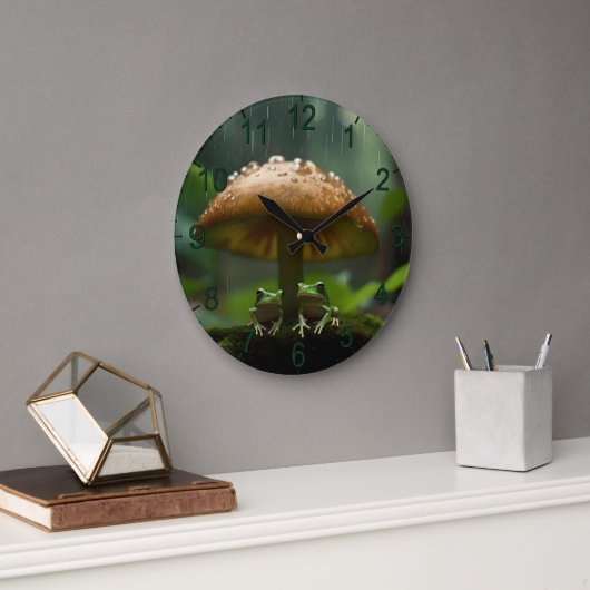 Grande Horloge Ronde Refuge Rainy Day : Frogs Shelter Sous Champignons (Bureau)