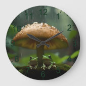 Grande Horloge Ronde Refuge Rainy Day : Frogs Shelter Sous Champignons (Recto)