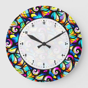Grande Horloge Ronde Regard abstrait coloré en verre souillé de remou